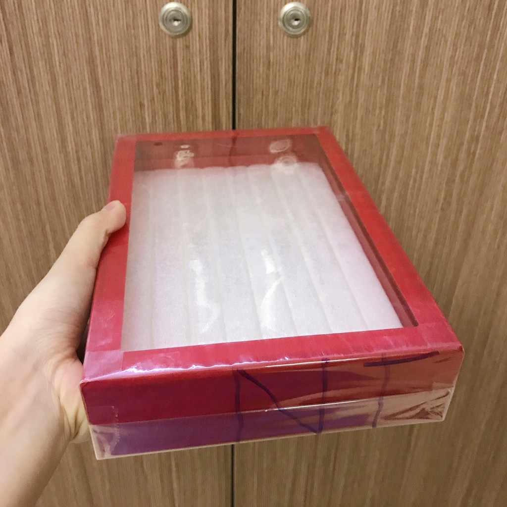 Mộc - hộp nhung trưng bày nhẫn nắp kính màu đỏ màu đen màu trắng size 23,5 x 16 x 4cm