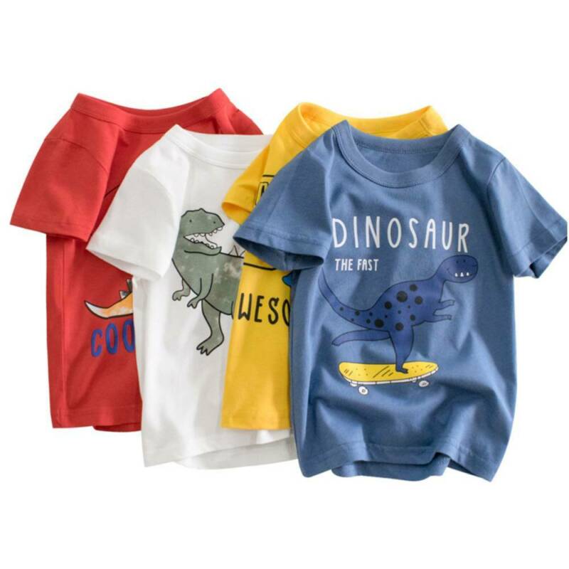 Children's Clothing Boys Girls Fashion Tops Cartoon Dinosaur Printed Short Sleeve Cotton