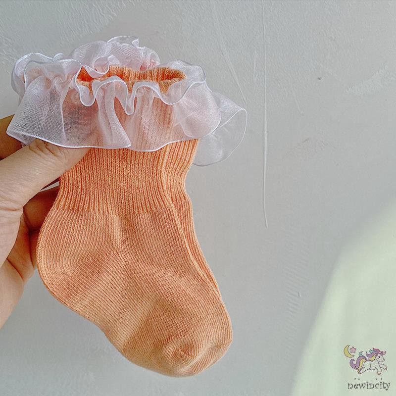 Tất cotton phối ren dễ thương phong cách Hàn Quốc cho bé gái