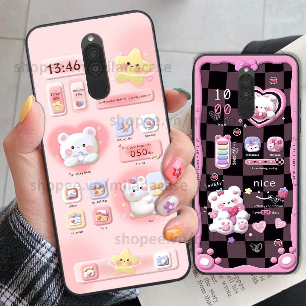 Ốp Xiaomi Redmi 8 hình đồng hồ icon gấu mèo cute cực dễ thương ngộ nghĩnh