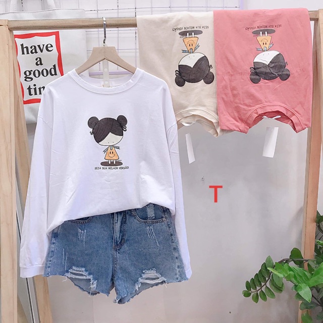Áo thun in em bé búi tóc dài tay DTR1019