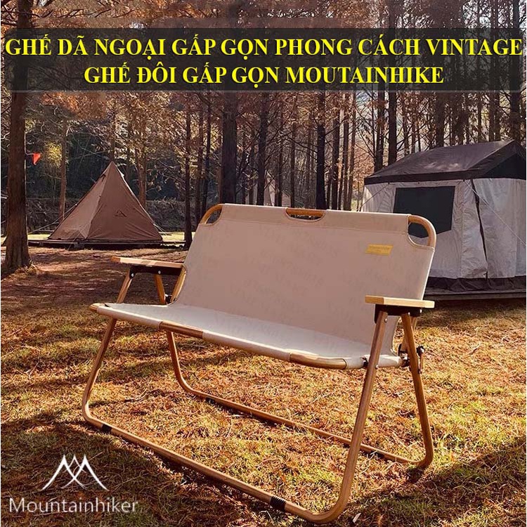 Ghế ĐÔI Dã Ngoại GẤP GỌN Ghế xếp dã ngoại đôi gấp gọn Mountainhiker vân gỗ Ghế cắm trại đôi du lịch cỡ lớn lưng tựa cao