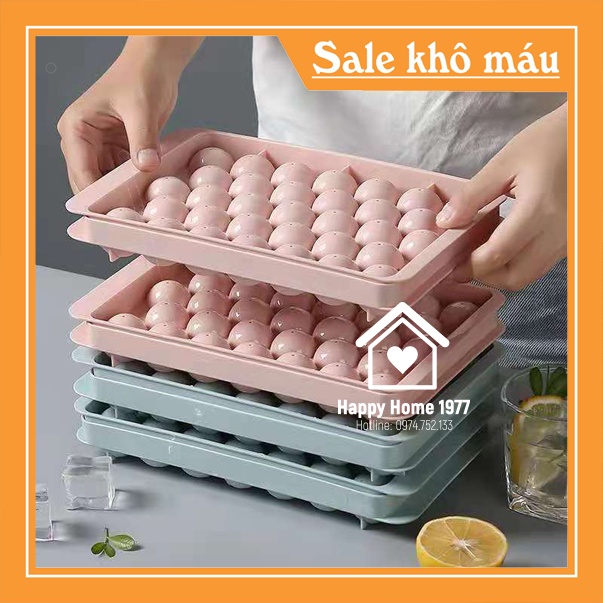 Khay đá tròn, khuôn làm đá có nắp đậy thông minh hình viên bi 33 viên Happyhome1977
