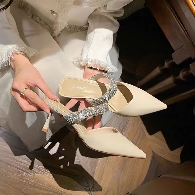 Giày Cao Gót Mũi Nhọn Đính Đá Thời Trang Mùa Hè 2022 Phong Cách Phương Tây Cho Nữ