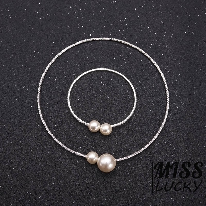 Set trang sức đính đá và ngọc trai sang trọng cho nữ