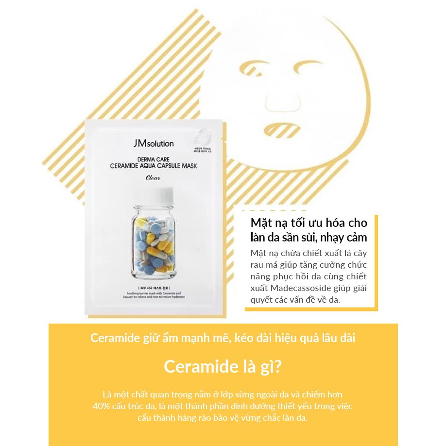 Combo 5 Mặt Nạ Phục Hồi, Chống lão Hóa Da JM Solution Derma Care Ceramide Aqua Capsule Mask Clear 30ml/miếng x 5