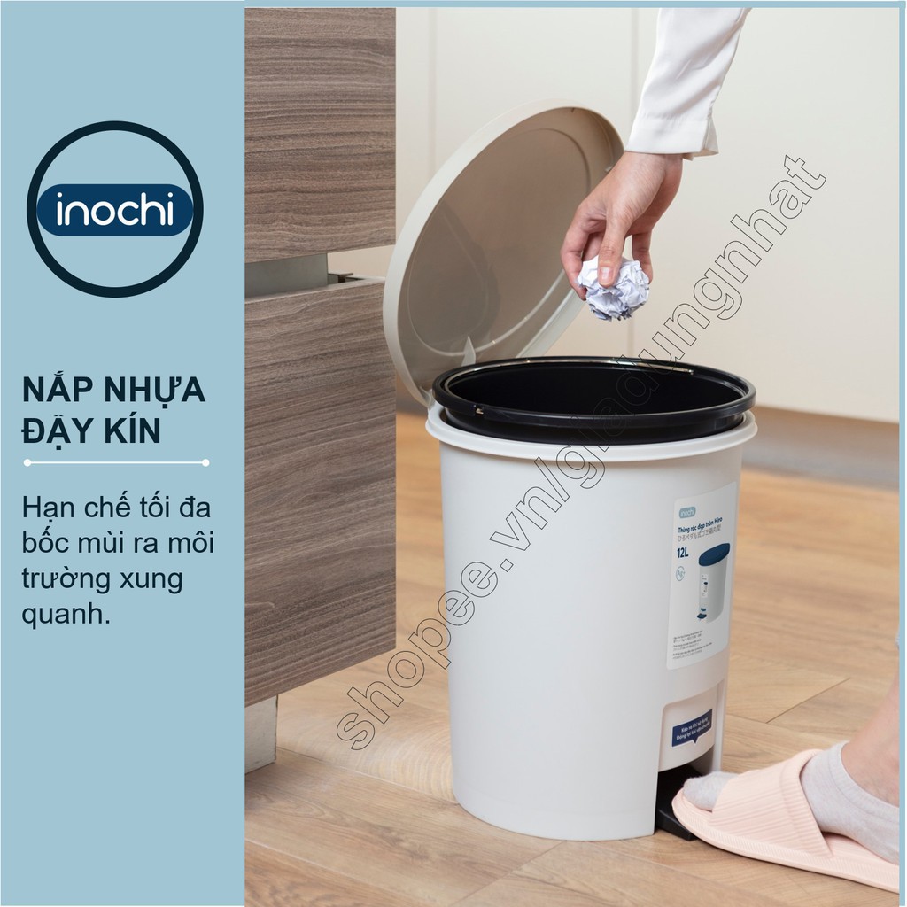 Thùng Rác Nhựa Đạp Chân Inochi Có Nắp Đậy Tròn 12 Lít Làm Sọt Rác Văn Phòng, Đựng Rác Gia Đình, Trong Nhà, Ngoài Trời (t