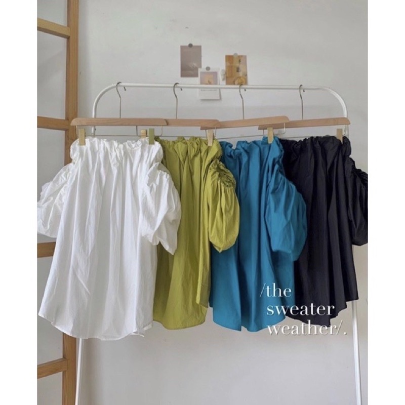 [Ảnh thật/Video]Áo trễ vai Pastel chất lụa Hàn thắt nơ xinh xắn Áo cổ bèo trắng