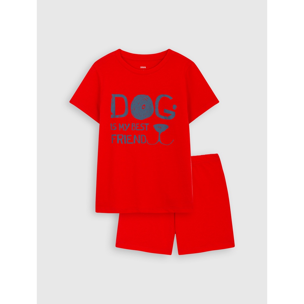 Bộ quần áo bé trai CANIFA cộc tay quần short chât cotton in hình dễ thương - 2LS22S002