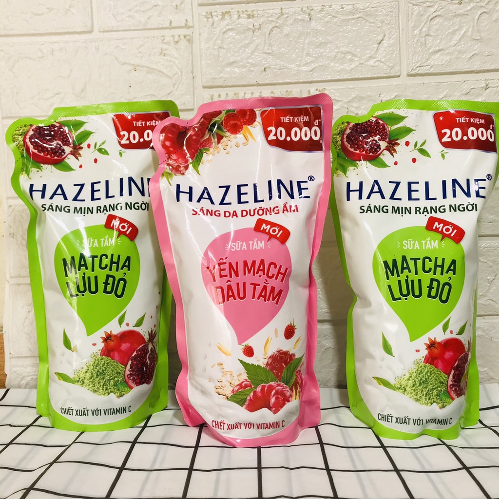 Sữa tắm dưỡng da Hazeline sáng da Matcha lựu đỏ túi 1kg