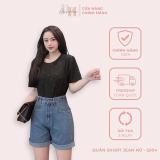 Quần short jean nữ thể thao, quần đùi sooc jean ngắn cạp cao phong cách Hàn Quốc thời trang DYN’S HOUSE-Q104