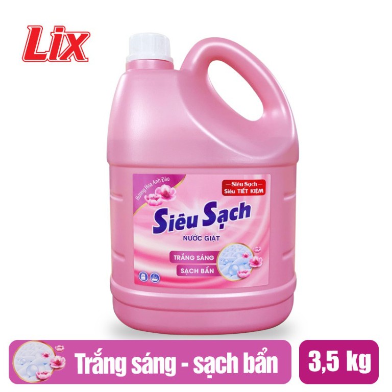 Nước giặt Lix Siêu sạch hương hoa anh đào 3.5kg N2504 làm sạch cực nhanh vết bẩn, tăng gấp đôi sức mạnh giặt tẩy