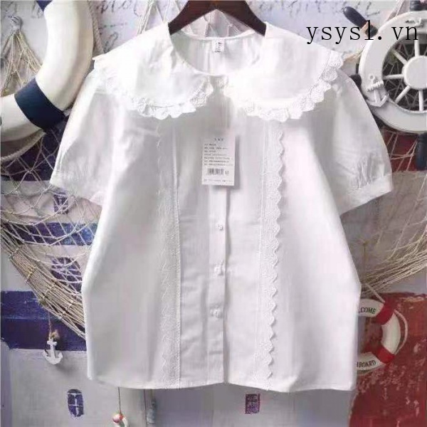 Áo Sơ Mi Trắng Tay Dài Cổ Búp Bê Phối Ren Mềm Mại Phong Cách Nhật Bản Cho Nữ