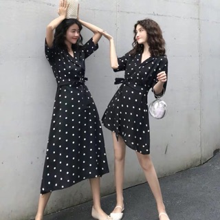 Váy chấm bi ulzzang cổ bẻ