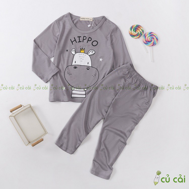 Bộ Dài Tay Thun Lạnh Cho Bé Trai, Bé Gái Minky Mom Hoạ Tiết Động Vật Dễ Thương, Đồ Bộ Cho Bé Mặc Nhà BTD10