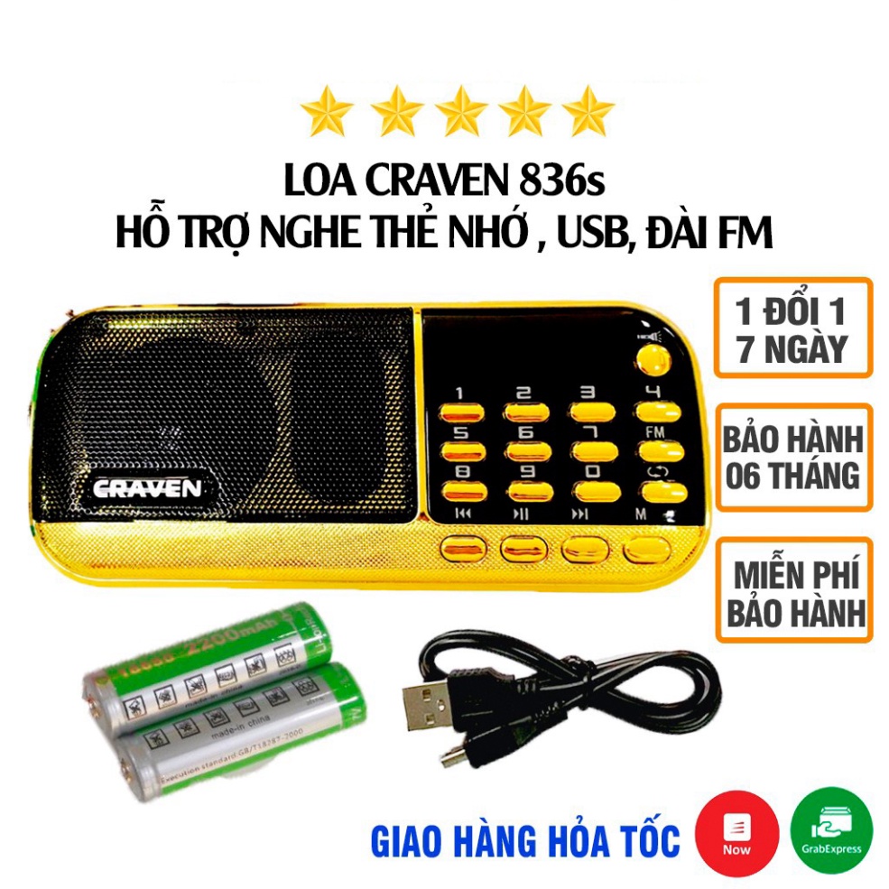 Loa đài Craven CR 853-836s, máy nghe nhạc đọc kinh phật dùng thẻ nhớ, USB, FM pin siêu trâu