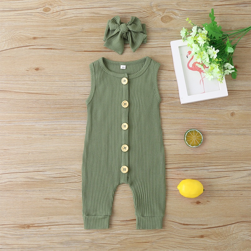 Body bé gái bộ đồ sơ sinh từ 0 đến 36 tháng bodysuit liền thân Màu Trơn Cài Nút Dành mùa hè không tay quần áo cho bé trẻ em