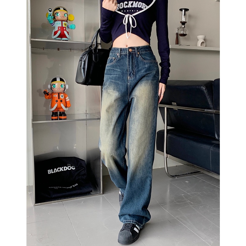 Quần Jean Dài Dáng Rộng Ống Suông Phong Cách Retro Thời Trang Dành Cho Nữ