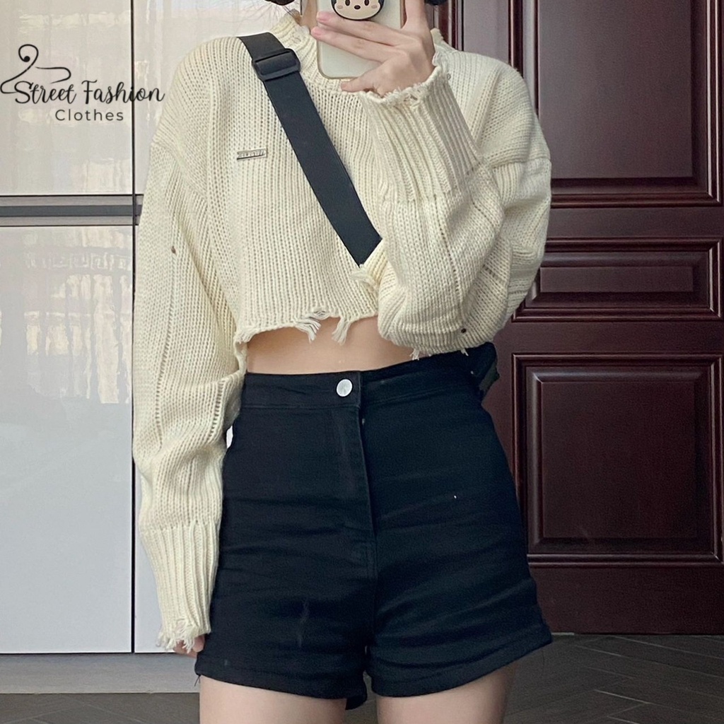 Áo len croptop thiết kê cách điệu, độc đáo phong cách trẻ trung, cá tính, năng động