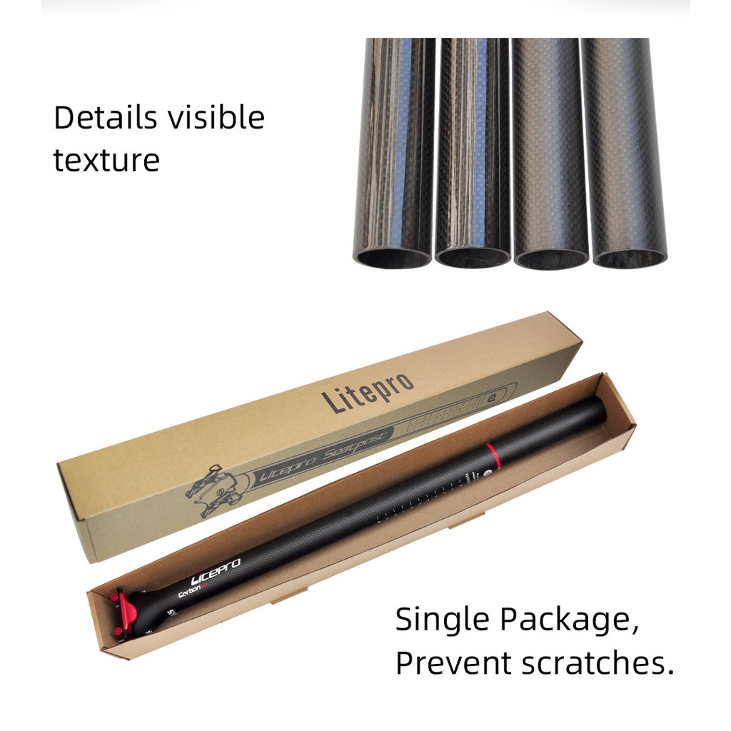 Trục gắn yên xe đạp LITEPRO bằng sợi carbon kích thước 33.9x580mm thích hợp cho xe đạp Litepro 412 BMX A65
