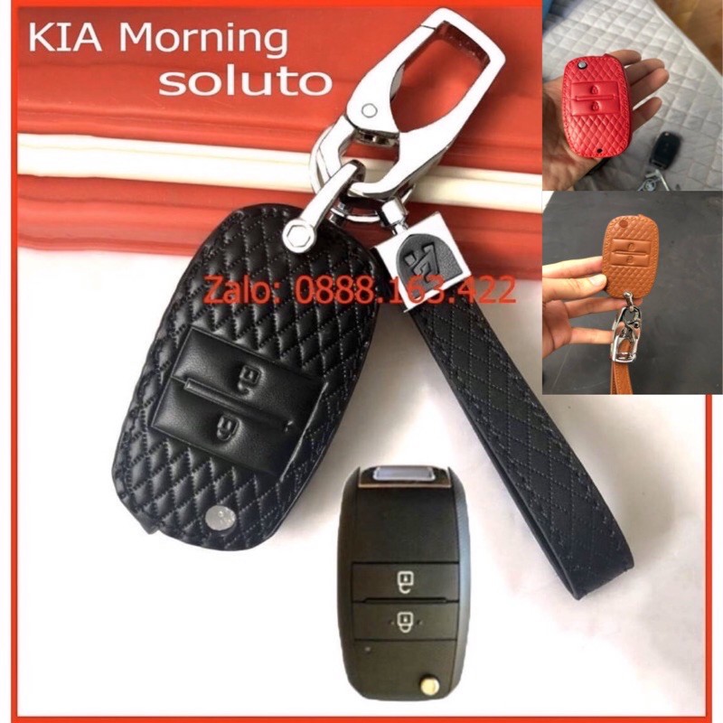 Bọc chìa khóa ô tô kia morning, kia soluto chìa bấm gập,màu đen nâu đỏ hàng cao cấp loại đẹp M6