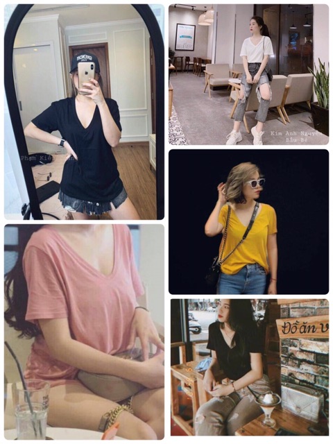 Áo thun giấy basic cổ tim