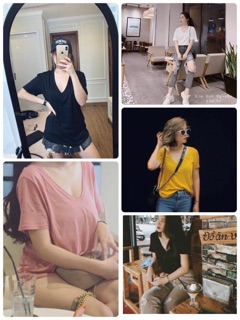 Áo thun giấy basic cổ tim