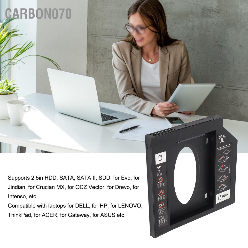 Carbon070 HDD Caddy Bay General 12 7mm 2 5 inch SATA to SSD Nắp đậy khay ổ cứng cho máy tính xách tay Khe cắm đĩa CD DVD ROM