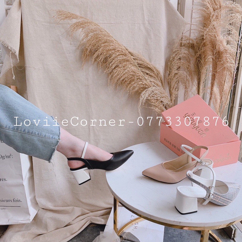 GIÀY CAO GÓT LOVIIECORNER ĐẾ VUÔNG - SỤC GUỐC MŨI NHỌN DA RẮN GÓT ĐỒNG THỜI TRANG G201072