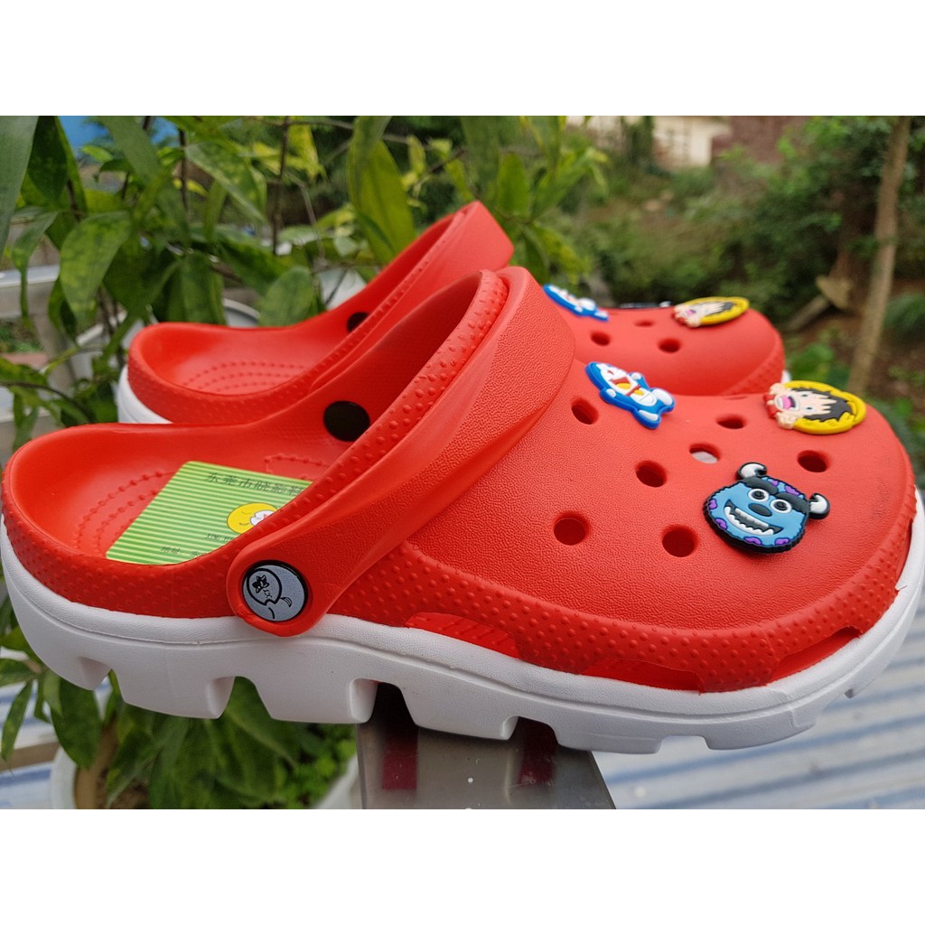 Dép sục cross nam, giày cross nữ đế cao đi mưa full box  màu đỏ và full size 35 đến 45, tặng 12 sticker gắn dép