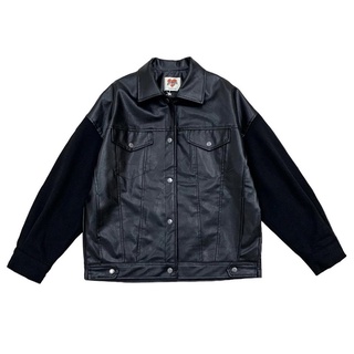 Áo khoác da đáp tay nỉ - raglan leather jacket