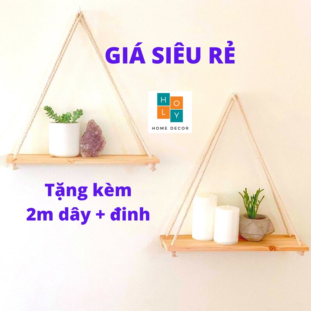 KỆ GỖ TREO TƯỜNG ĐA NĂNG - TẶNG 2m DÂY THỪNG + Đinh Đóng Tường.