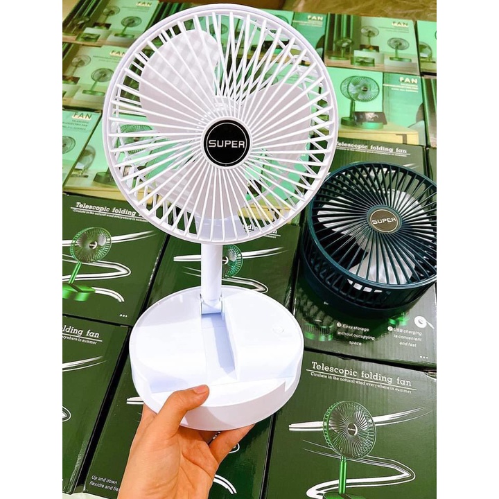 Quạt Tích Điện Mini gấp gọn - Quạt Mini Để Bàn Xoay 180 Độ, 3 Tốc Độ Gió, Pin Sạc USB Ở Bàn,Ô tô, Treo tường