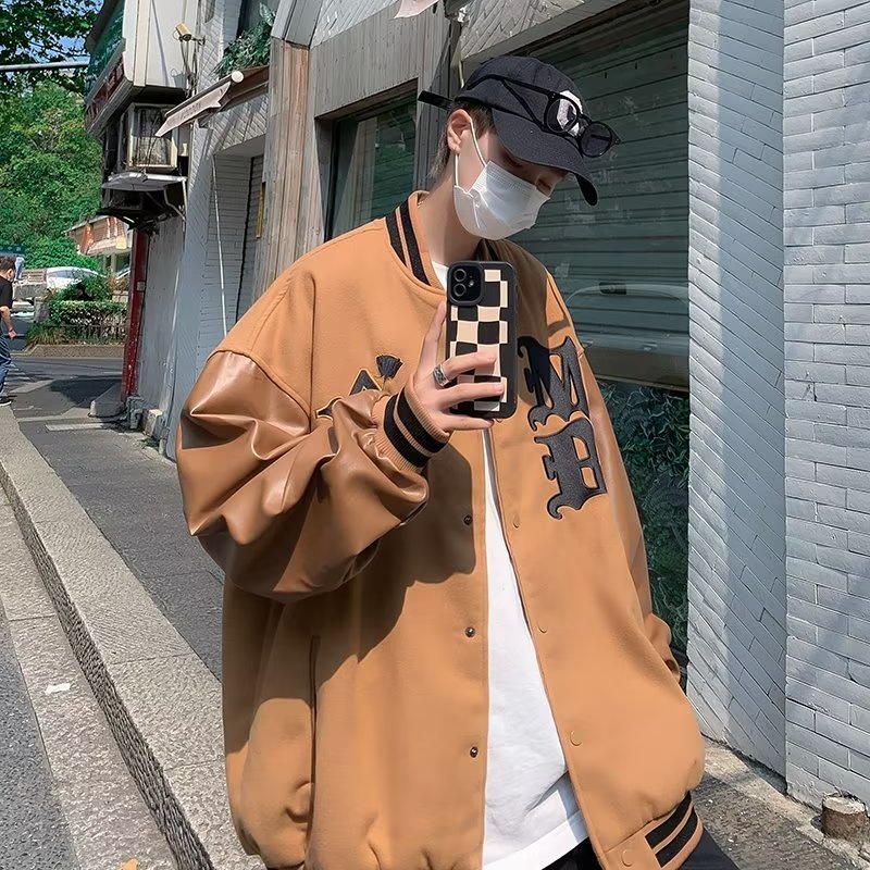 Áo Khoác Bóng Chày Thiết Kế Đơn Giản áo khoác bomber Thời Trang áo khoác bomber nỉ nam Phong Cách Hàn Quốc áo dài tay varsity jacket