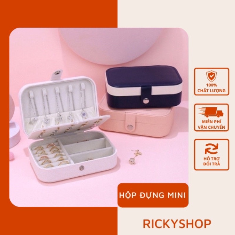 [Mini Hot]Hộp đựng trang sức mini bọc da PU cao cấp,đựng hoa tai vòng tay nhẫn dây chuyền-để bàn đi chơi du lịch