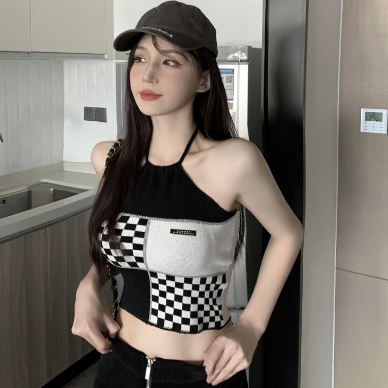 【ZHELIHANGFEI】 / Áo Dệt Kim Hai Dây Ngắn Hở Rốn Phong Cách Quyến Rũ Cho Nữ