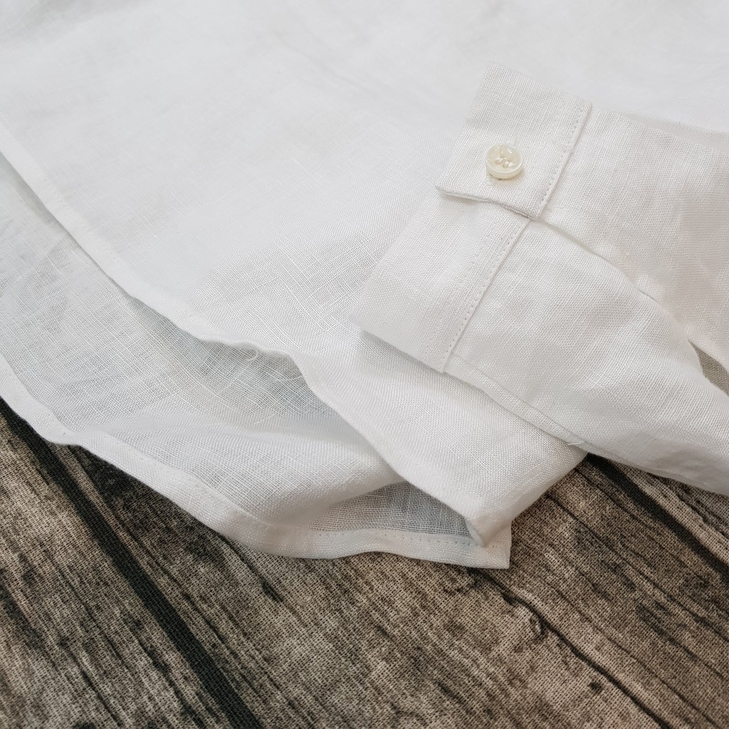 Áo đũi nam chui đầu cổ trụ dài tay trắng M7