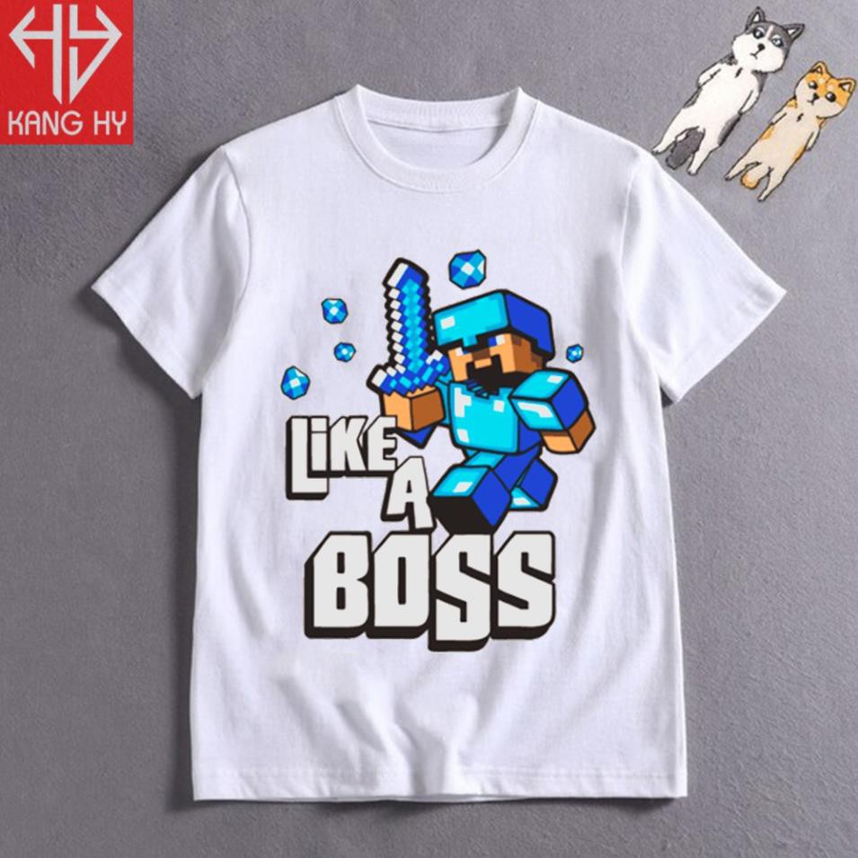 Áo thun minecraft Like a Boss Trẻ Em Vải Cotton 4 Chiều F122 - áo cực chất