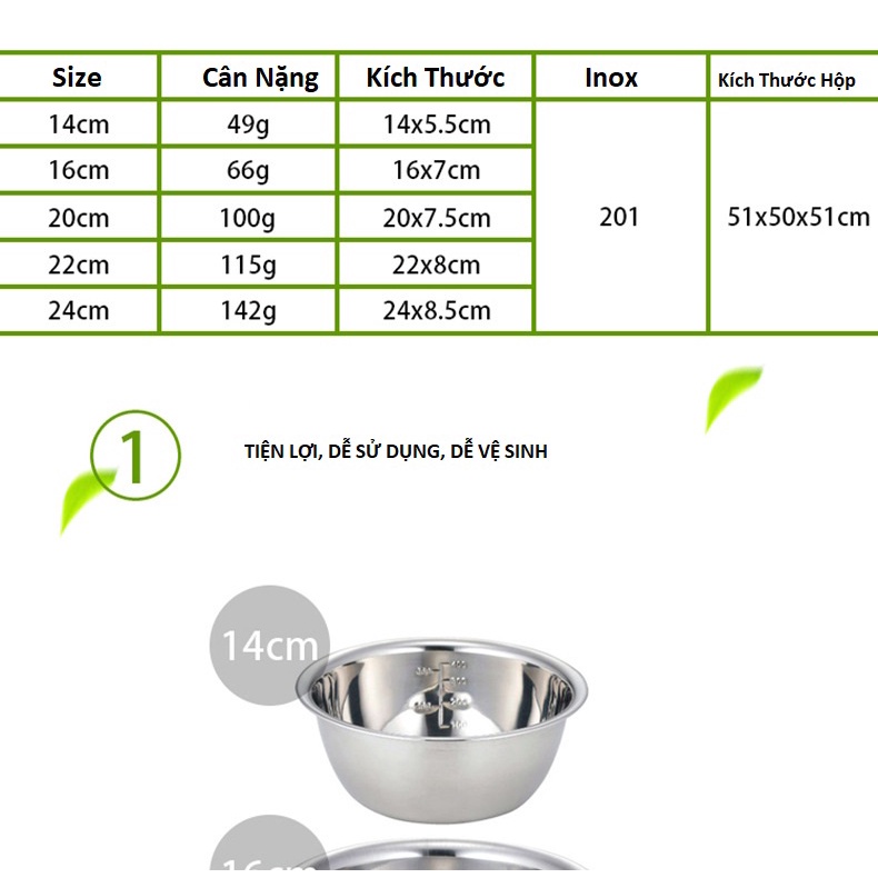 Bát Trộn INOX Xuất Nhật – Âu Trộn Salat, Set 5 Tô Inox Hàng Có Chia Vạch ml