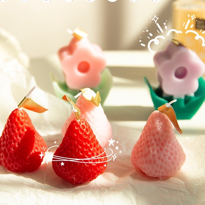 Nến Thơm Scented Candles Hình Cây Hoa và Dâu Trang Trí Decor