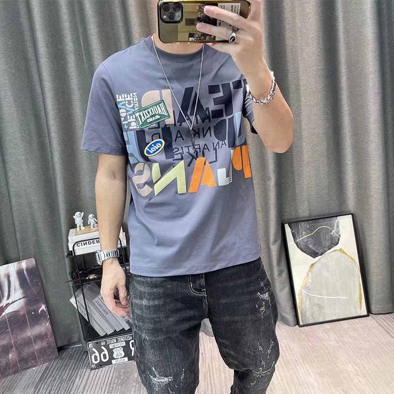 Áo nam 100% Cotton Ngắn Tay In Chữ Thời Trang Hàn Quốc