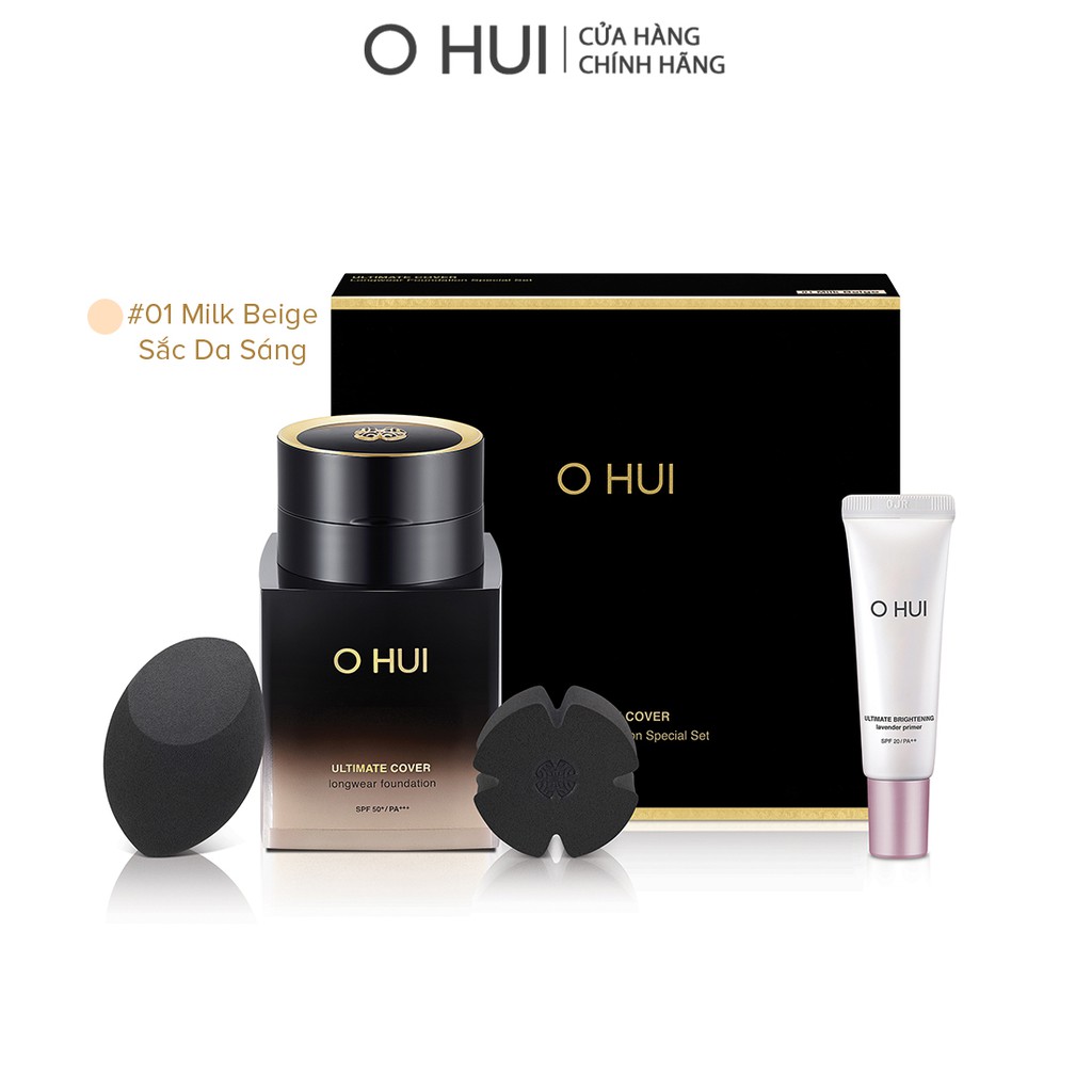 Bộ Kem nền siêu che khuyết điểm da căng bóng OHUI Ultimate Cover Longwear Foundation SPF50+/PA +++