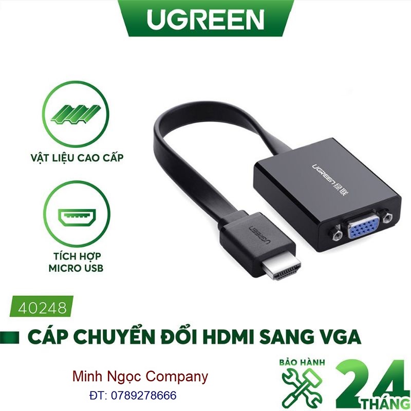 Cáp chuyển đổi HDMI sang VGA dây dẹt tích hợp cổng Audio 3.5mm + Micro USB UGREEN 40248 MM103 - Hàng Chính Hãng