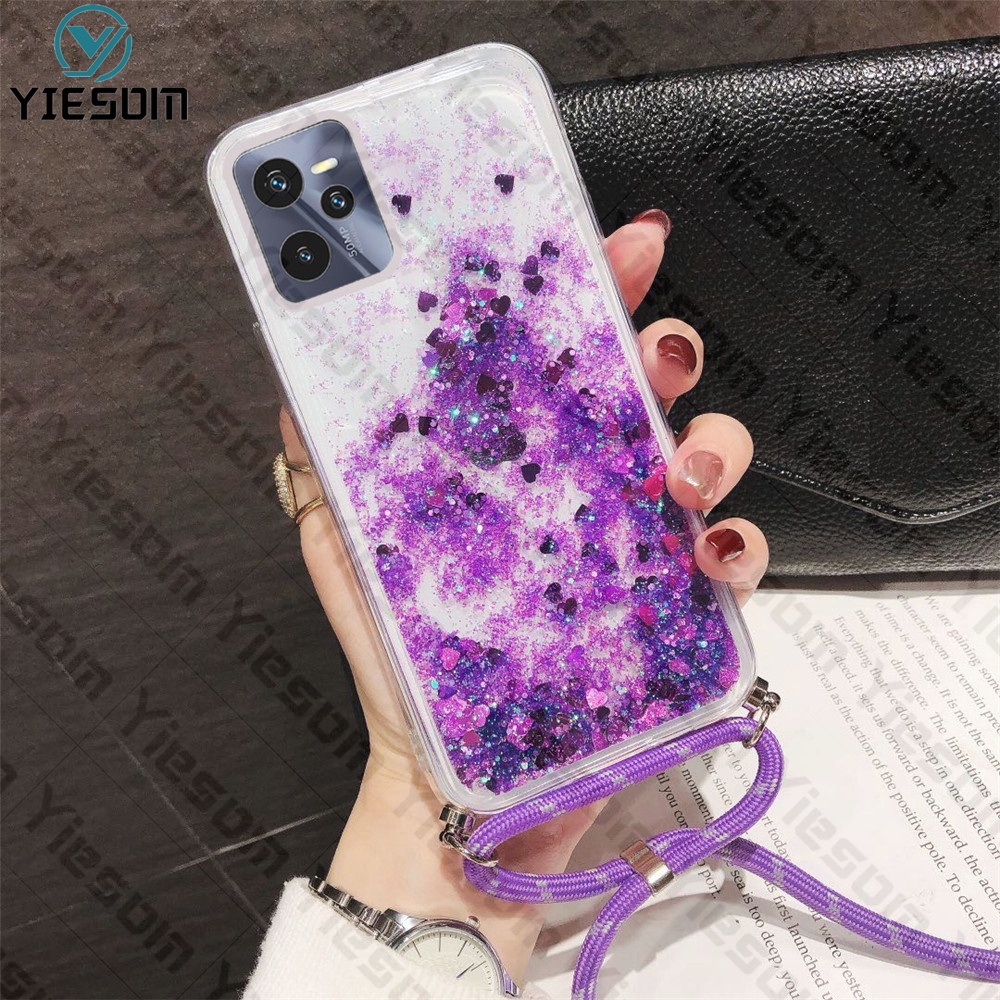 Ốp Điện Thoại Silicone Mềm Đính Kim Tuyến Kèm Dây Cho Realme C35 C21 C15 C17 C11 C3 C2 C1 Realme 9i 6 5 9 Pro Plus