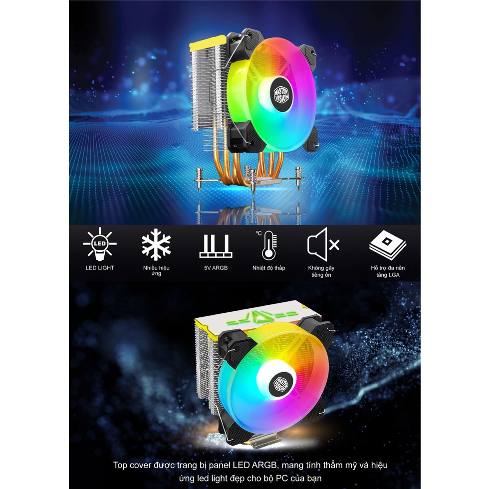 Quạt tản nhiệt CPU Masster Vision T410i PLUS Led ARGB Support all Socket AMD &amp; Intel - Đồng Bộ LED Mainboard / Hub