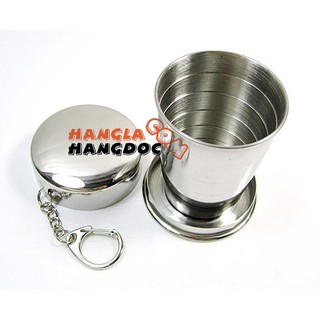 Ly xếp inox siêu nhỏ gọn dung tích 90ml, treo móc khóa hữu dụng