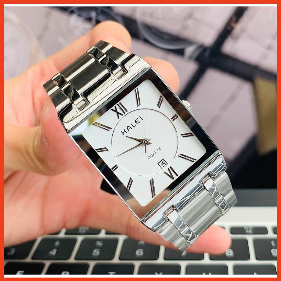 Đồng Hồ Nam HALEI 564M dây thép đúc Cao Cấp Mặt Vuông Lịch Lãm