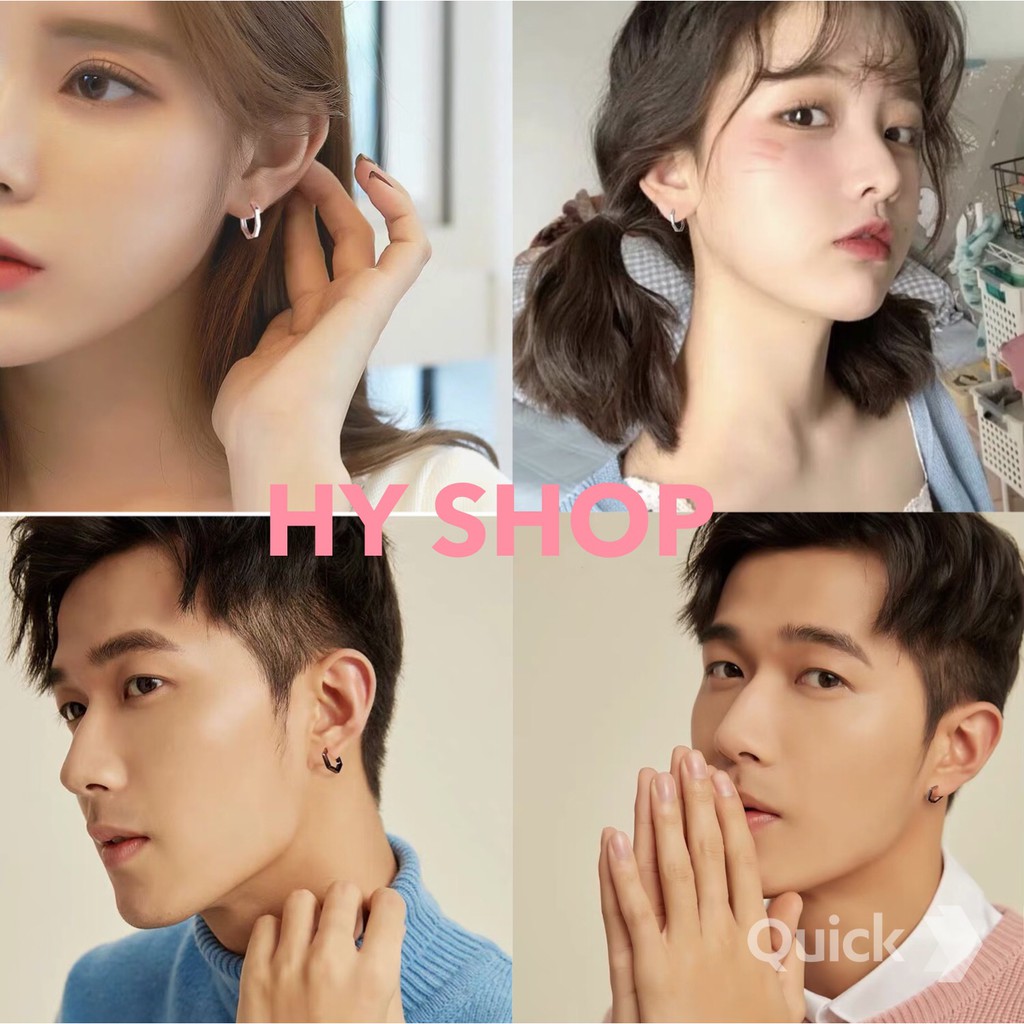 bông tai titan thép y tế hình lục giác - khuyên tai nam nữ unisex không gỉ- khuyên BTS