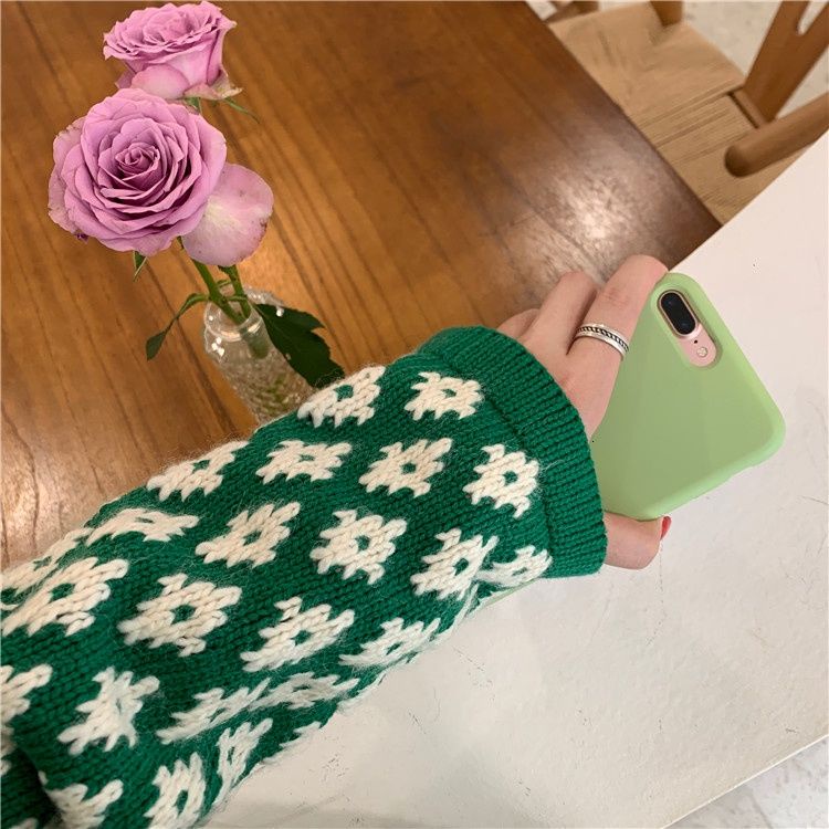 Áo Khoác Cardigan Dệt Kim Tay Dài Dáng Rộng Đính Đá Phong Cách Retro Hàn Quốc