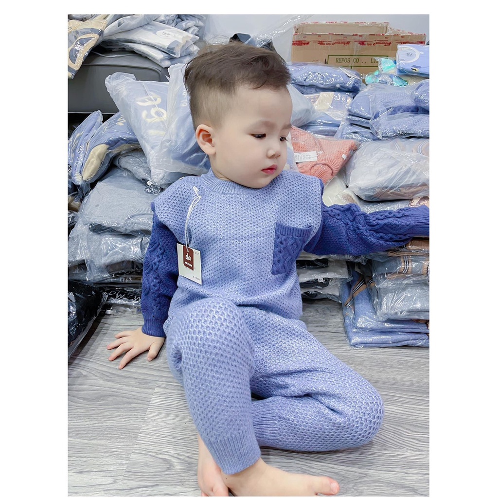Bộ len cho bé trai và gái từ 0-3 tuổi,chất len 2 lớp cao cấp mềm mịn, áo len kiểu cổ tròn chui đầu - HK KIDS (mã 0172)